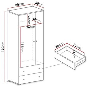 Ντουλάπα Omaha J102, Άσπρο, Σκυρόδεμα, 190x80x50cm, 63 kg, Πόρτες ντουλάπας: Με μεντεσέδες, Αριθμός ραφιών: 1, Αριθμός ραφιών: 1 | Epipla1.gr