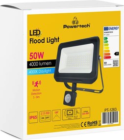 POWERTECH LED προβολέας PT-1263, με αισθητήρα κίνησης, 50W, 4000K, IP65