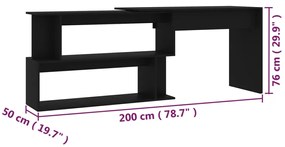 vidaXL Γραφείο Γωνιακό Μαύρο 200 x 50 x 76 εκ. από Επεξ. Ξύλο