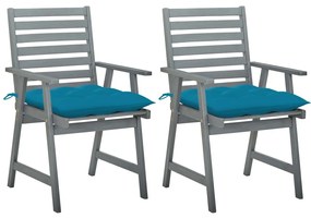 Καρέκλες Εξ. Χώρου με Μαξιλάρια 2 τεμ. από Μασίφ Ξύλο Ακακίας - Γκρι