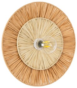 02278 GloboStar® COLOMBO 02278 Boho Επιτοίχιο Φωτιστικό Απλίκα Μονόφωτο 1 x E27 IP20 Μπεζ Raffia - Μ40 x Π40 x Υ9cm