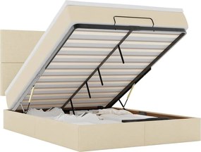 vidaXL Οθωμανικό κρεβάτι με στρώμα &amp; LEDs Cream 140x200 cm Ύφασμα
