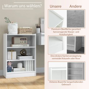 Costway Λευκή Βιβλιοθήκη 3 Επιπέδων 50 x 30 x 75 cm CB10458WH