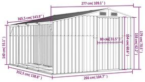 Αποθήκη Κήπου Γκρι 277x365,5x179 εκ. από Γαλβανισμένο Ατσάλι - Γκρι