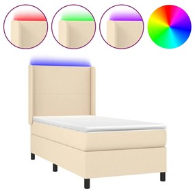 vidaXL Κρεβάτι Boxspring με Στρώμα & LED Κρεμ 90x190 εκ. Υφασμάτινο