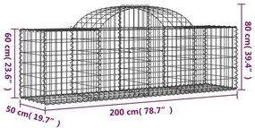 Συρματοκιβώτια Τοξωτά 5 τεμ. 200x50x60/80 εκ. Γαλβαν. Ατσάλι - Ασήμι