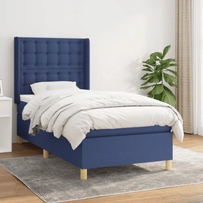 vidaXL Κρεβάτι Boxspring με Στρώμα Μπλε 90x200 εκ.Υφασμάτινο