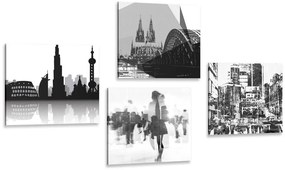 Σετ εικόνων από τη ζωή στη μεγάλη πόλη σε μαύρο & άσπρο με μια αφηρημένη πινελιά - 4x 40x40