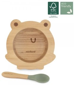 Ξύλινο μπολ &amp; κουτάλι Miniland Frog