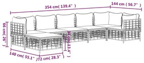 Σαλόνι Κήπου Σετ 7 Τεμαχίων Ανθρακί Συνθετικό Ρατάν &amp; Μαξιλάρια - Ανθρακί