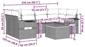 vidaXL Καναπές Σετ 7 Τεμαχίων Μαύρο Συνθετικό Ρατάν με Μαξιλάρια