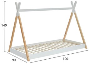 Κρεβάτι παιδικό MUNK τύπου Montessori Ξύλο Πεύκου Φυσικό - Λευκό 190x90 εκ. 190x90x140 εκ.
