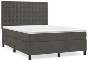 vidaXL Κρεβάτι Boxspring με Στρώμα Σκούρο Γκρι 140x190 εκ. Βελούδινο