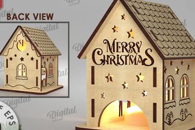 Σετ των 2 Intra απο ξύλο plywood 3mm-4mm πάχος Χριστουγεννιάτικο Σπίτι Κηροπήγιο Δίασταση 15x15 cm INTRAFABR-108506932