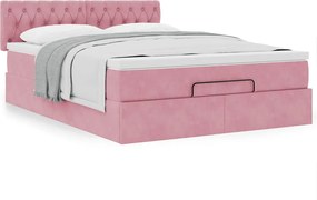 vidaXL Οθωμανικό κρεβάτι με στρώμα ροζ 140x190cm Βελούδο