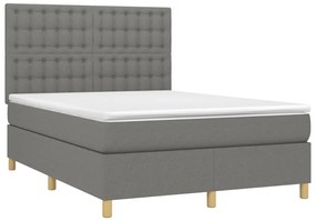 vidaXL Κρεβάτι Boxspring με Στρώμα & LED Σκ.Γκρι 140x200 εκ Υφασμάτινο