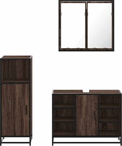 vidaXL Σετ Επίπλων Μπάνιου 3 Τεμαχίων Καφέ Δρυς από Τεχν. Ξύλο