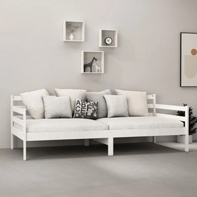 Καναπές Κρεβάτι με Στρώμα 90 x 200 εκ. Λευκό Μασίφ Ξύλο Πεύκου - Λευκό