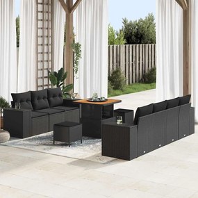 vidaXL Σετ Καναπέ Κήπου με μαξιλάρι 10 pcs Μαύρο Πολυ Ρατάν