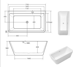 Acrilan Neda White Gloss - Μπανιέρα Ελεύθερης Τοποθέτησης 170x80 εκ.