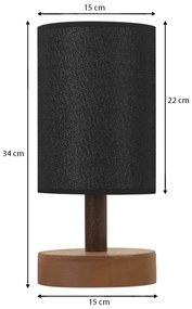 Φωτιστικό επιτραπέζιο Volge Megapap E27 ξύλο/ύφασμα χρώμα μαύρο 15x15x34εκ.
