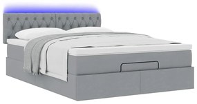 vidaXL Οθωμανικό κρεβάτι με στρώμα & LEDs Ανοιχτό γκρι ύφασμα