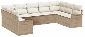 vidaXL Σετ Καναπέ Κήπου με μαξιλάρι 9 pcs Μπεζ Πολυ ράταν