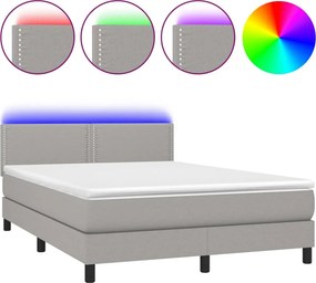 vidaXL Κρεβάτι Boxspring με Στρώμα &amp; LED Αν.Γκρι 140x200 εκ Υφασμάτινο