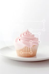 Σετ των 2 Intra Συλλεκτικό Ξύλινο Παζλ Plywood 4mm - Εύγευστο ροζ παγωμένο cupcake σε λευκό πιάτο Σε Ξύλινο Κουτί - Διαστάσεις: 10x10 cm – 25 κομμάτια