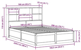 Σκελετός Κρεβατιού Χωρίς Στρώμα 160x200 εκ Μασίφ Ξύλο Πεύκου - Καφέ