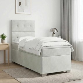 vidaXL Κρεβάτι box spring με στρώμα Ανοιχτό γκρι Μονό Βελούδο