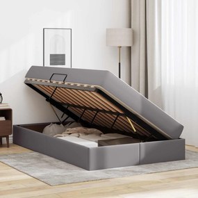 vidaXL Κρεβάτι με αποθηκευτικό χώρο και στρώμα 2 pcs Γκρι Δέρμα