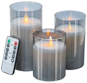 Κεριά φουμέ γυαλί-κερί-φλόγα Led  ΣΕΤ/3 με τηλεχειριστήριο 7.6 X 7.6 X 15.2cm - Κερί - 470006-SMOK-DS