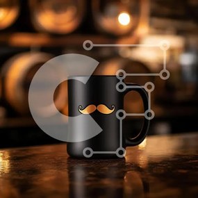 Intra Συλλεκτικό Ξύλινο Παζλ Plywood  4mm - Κομψή μαύρη κούπα με σχέδιο μουστάκι Σε Ξύλινο Κουτί - Διαστάσεις: 10x10 cm – 25 κομμάτια