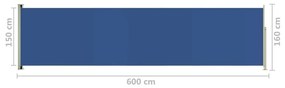 Σκίαστρο Πλαϊνό Συρόμενο Βεράντας Μπλε 160 x 600 εκ. - Μπλε