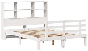 Κρεβάτι Βιβλιοθήκη Χωρίς Στρώμα Λευκό 135x190 εκ Μασίφ Πεύκο - Λευκό