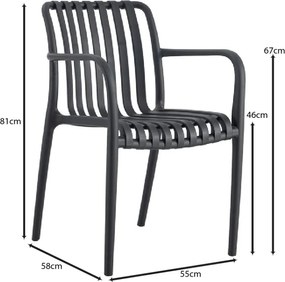 MODA Πολυθρόνα Στοιβαζόμενη PP - UV Protection Απόχρωση Ανθρακί   1τμχ