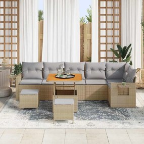 vidaXL Σετ Καναπέ Κήπου Ρυθμιζόμενο ύψος 9 pcs Μπεζ συνθετικό ρατάν