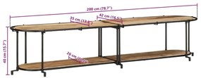 Έπιπλο Τηλεόρασης 200x42x40 εκ. Μασίφ Ακατέργ. Ξύλο Μάνγκο - Καφέ