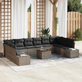 vidaXL Σετ Καναπέ Κήπου με μαξιλάρι 11 pcs Γκρι Πολυ ράταν