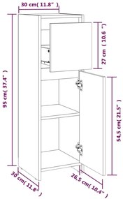 Ντουλάπι Μπάνιου Γκρι Sonoma 30x30x95 εκ. Επεξεργασμένο Ξύλο - Γκρι