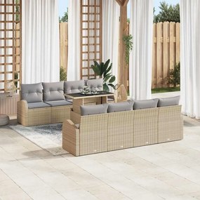 vidaXL Σετ Καναπέ Κήπου με μαξιλάρι με μαξιλάρι 9 pcs Μπεζ Πολυ Ρατάν