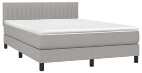vidaXL Κρεβάτι Boxspring με Στρώμα &amp; LED Αν.Γκρι 140x200 εκ Υφασμάτινο