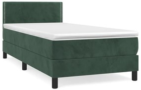 vidaXL Κρεβάτι Boxspring με Στρώμα Σκούρο Πράσινο 90x200 εκ. Βελούδινο