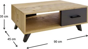 Τραπεζάκι σαλονιού Gilbert Megapap χρώμα sapphire oak - ανθρακί 90x45x35εκ.