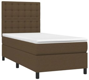 vidaXL Κρεβάτι Boxspring με Στρώμα &amp; LED Σκ.Καφέ 100x200 εκ Υφασμάτινο