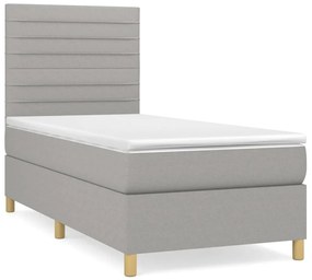 Κρεβάτι Boxspring με Στρώμα Ανοιχτό Γκρι 90x200 εκ. Υφασμάτινο - Γκρι