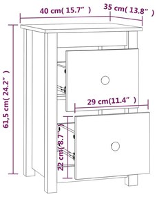 Κομοδίνα 2 τεμ. Καφέ Μελί 40x35x61,5 εκ. από Μασίφ Ξύλο Πεύκου - Καφέ