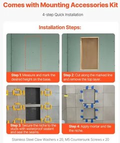 VEVOR Shower Niche 40.6 x 61+40.6 x 61 cm Recessed Wall Organizer Bathroom
