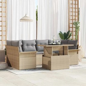 vidaXL Σετ Καναπέ Κήπου με μαξιλάρι 7 pcs Μπεζ Πολυ ράταν